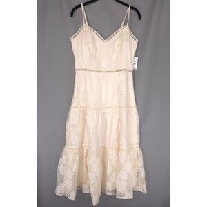 AROSE STUDIO Women's New Midi Dress MEDIUM Cream Floral Jacquard Lace Romantic